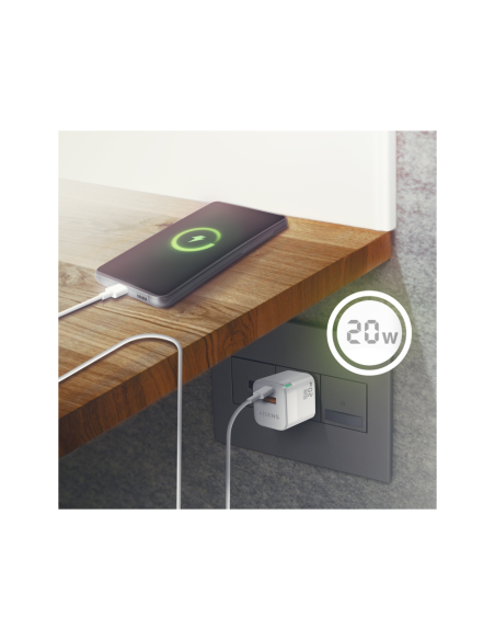 AISENS Cargador Gan 20W, 1xUSB-C PD3.0 QC4.0, 1xUSB-A QC3.0, Blanco
