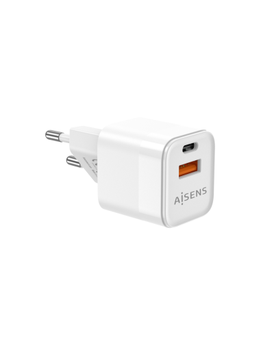 AISENS Cargador Gan 30W, 1xUSB-C PD3.0 QC4.0, 1xUSB-A QC3.0, Blanco