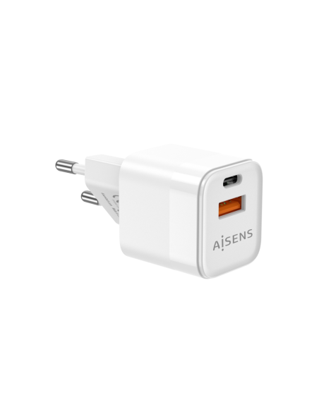 AISENS Cargador Gan 30W, 1xUSB-C PD3.0 QC4.0, 1xUSB-A QC3.0, Blanco
