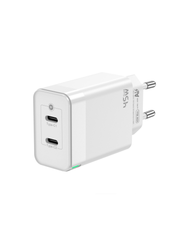 AISENS Cargador Gan 45W, 2xUSB-C PD3.0 QC4.0, Blanco