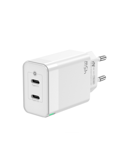 AISENS Cargador Gan 45W, 2xUSB-C PD3.0 QC4.0, Blanco