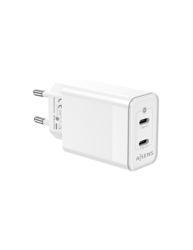 AISENS Cargador Gan 45W, 2xUSB-C PD3.0 QC4.0, Blanco