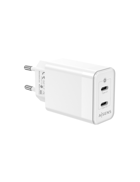 AISENS Cargador Gan 45W, 2xUSB-C PD3.0 QC4.0, Blanco
