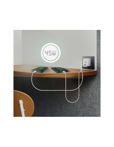 AISENS Cargador Gan 45W, 2xUSB-C PD3.0 QC4.0, Blanco