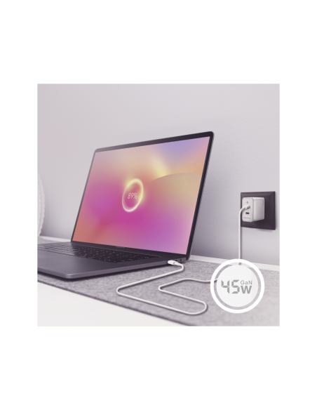AISENS Cargador Gan 45W, 2xUSB-C PD3.0 QC4.0, Blanco