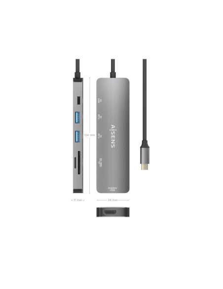 AISENS ASUC-6P016-GR base para portátil y replicador de puertos Alámbrico USB 3.2 Gen 1 (3.1 Gen 1) Type-C