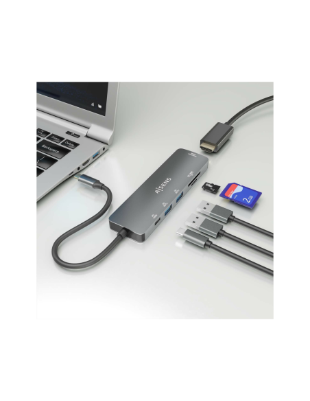 AISENS ASUC-6P016-GR base para portátil y replicador de puertos Alámbrico USB 3.2 Gen 1 (3.1 Gen 1) Type-C