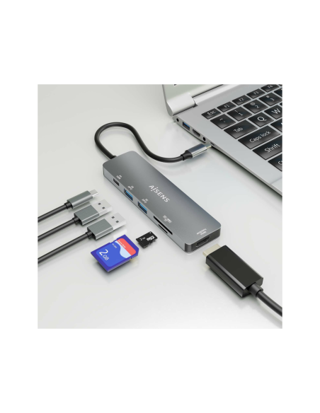 AISENS ASUC-6P016-GR base para portátil y replicador de puertos Alámbrico USB 3.2 Gen 1 (3.1 Gen 1) Type-C