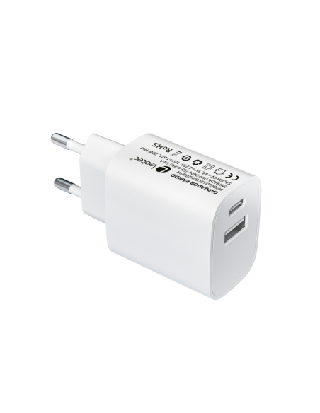 Leotec Cargador 20W 1xUSB-C PD + 1x USB-A Blanco