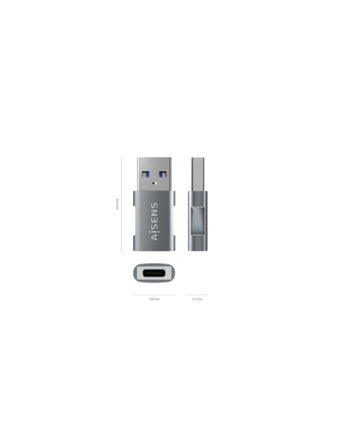 AISENS Mini Adaptador USB 3.2 GEN2 10G 3A, Tipo USB-C/H-A/M, Gris