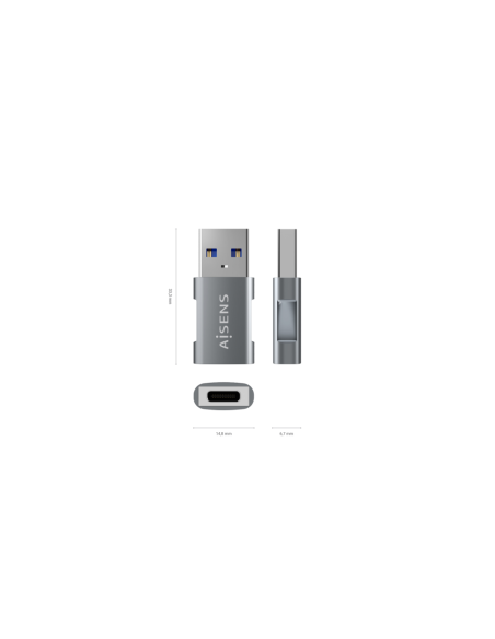 AISENS Mini Adaptador USB 3.2 GEN2 10G 3A, Tipo USB-C/H-A/M, Gris