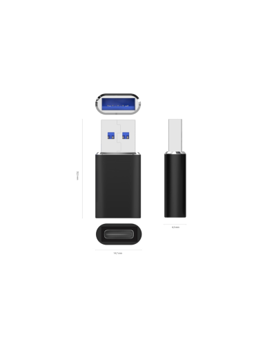 AISENS Mini Adaptador USB 3.2 Gen2 / USB 2.0 3A, Tipo USB-C/H-A/M, Negro