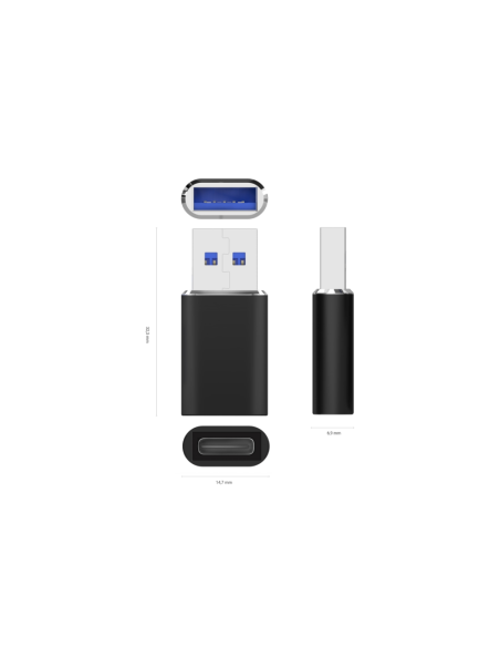 AISENS Mini Adaptador USB 3.2 Gen2 / USB 2.0 3A, Tipo USB-C/H-A/M, Negro