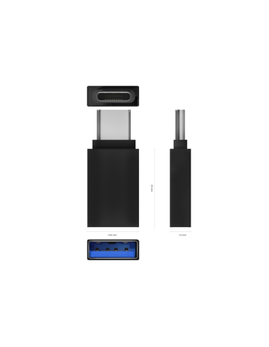AISENS Mini Adaptador Aluminio USB 3.2 Gen1 3A, Tipo USB-C/M-A/H, Negro