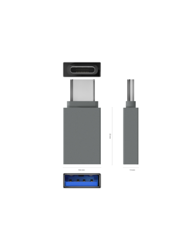 AISENS Mini Adaptador Aluminio USB 3.2 Gen1 3A, Tipo USB-C/M-A/H, Gris