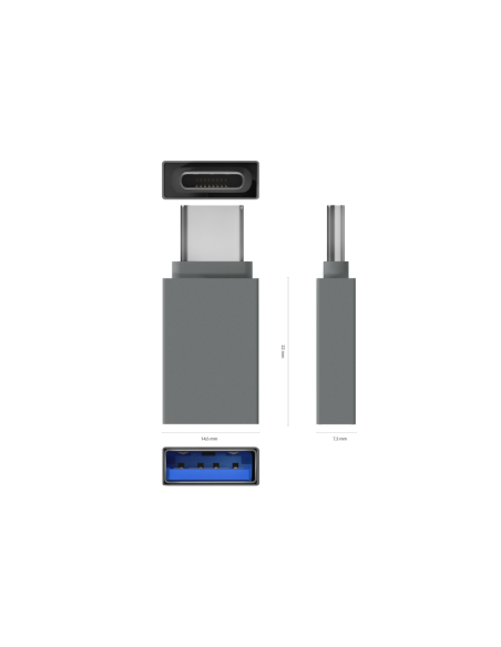 AISENS Mini Adaptador Aluminio USB 3.2 Gen1 3A, Tipo USB-C/M-A/H, Gris