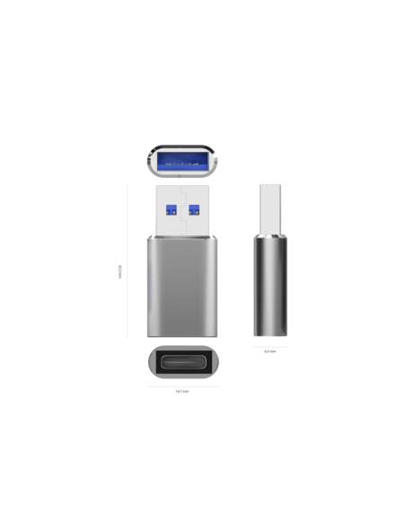 AISENS Mini Adaptador USB 3.2 Gen2 / USB 2.0 3A, Tipo USB-C/H-A/M, Gris