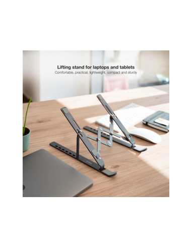 TooQ Soporte Elevador para Portátiles, Tablets, Móviles y Libros, Gris