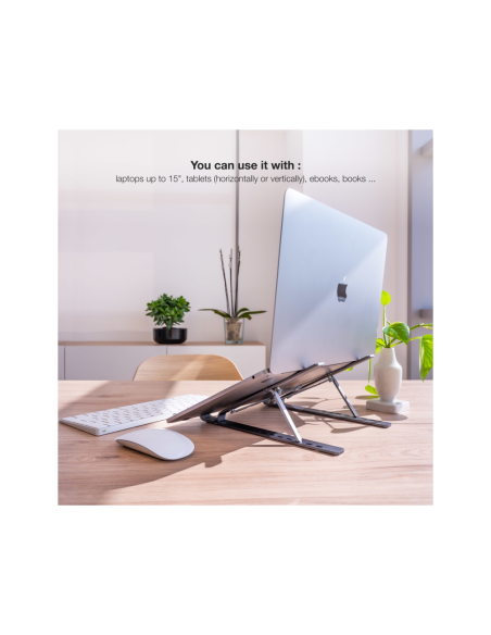 TooQ Soporte Elevador para Portátiles, Tablets, Móviles y Libros, Gris