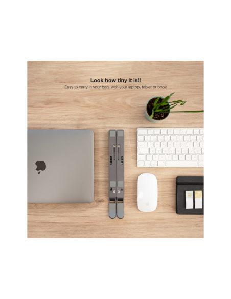 TooQ Soporte Elevador para Portátiles, Tablets, Móviles y Libros, Gris