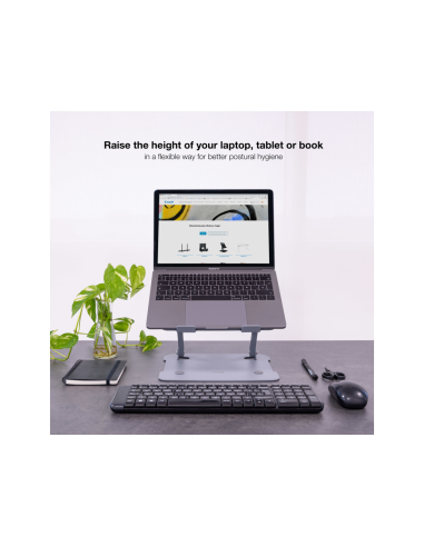 TooQ Soporte Elevador de Aluminio Ajustable Ergonómico para Portátiles, Gris