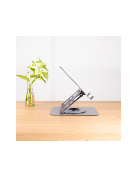 TooQ Soporte Elevador con rotación 360° y ajustable, para dispositivos de 11”-17”, Color Gris Oscuro