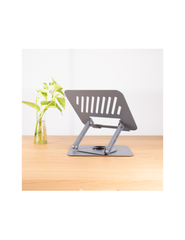 TooQ Soporte Elevador con rotación 360° y ajustable, para dispositivos de 11”-17”, Color Gris Oscuro