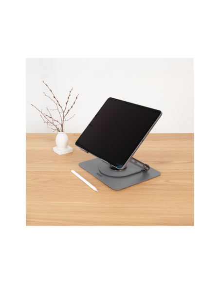 TooQ Soporte Elevador con rotación 360° y ajustable, para dispositivos de 11”-17”, Color Gris Oscuro