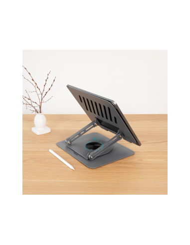 TooQ Soporte Elevador con rotación 360° y ajustable, para dispositivos de 11”-17”, Color Gris Oscuro