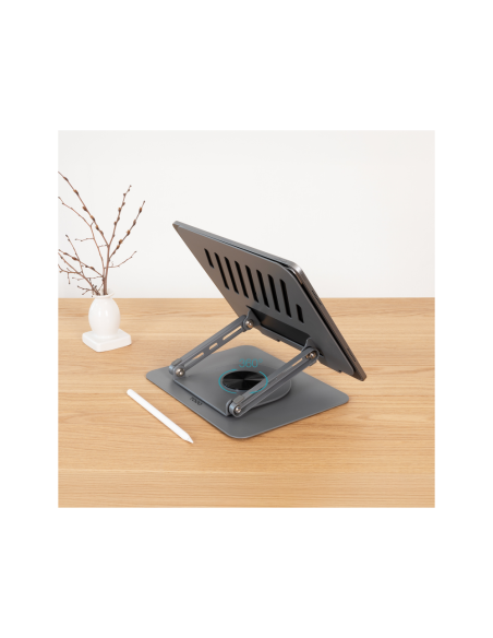 TooQ Soporte Elevador con rotación 360° y ajustable, para dispositivos de 11”-17”, Color Gris Oscuro