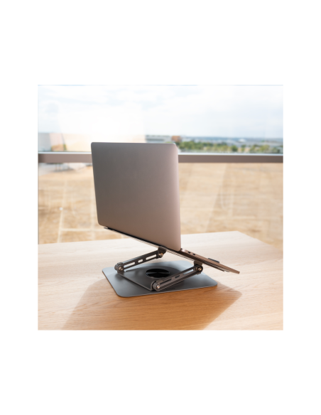 TooQ Soporte Elevador con rotación 360° y ajustable, para dispositivos de 11”-17”, Color Gris Oscuro