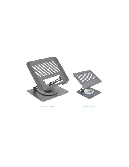 TooQ Soporte Elevador con rotación 360° y ajustable, para dispositivos de 11”-17”, Color Gris Oscuro