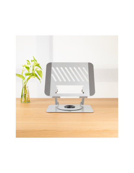 TooQ Soporte Elevador con rotación 360° y ajustable, para dispositivos de 11”-17”, Color Plata
