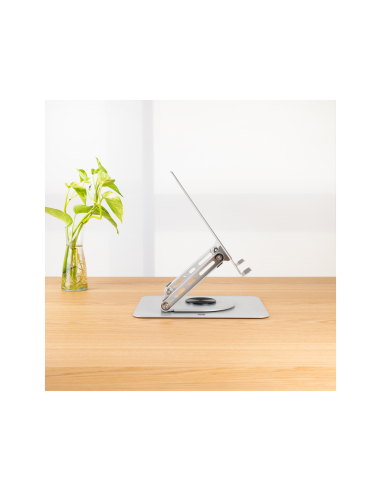 TooQ Soporte Elevador con rotación 360° y ajustable, para dispositivos de 11”-17”, Color Plata