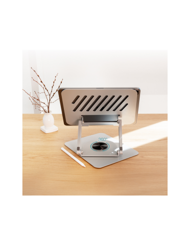 TooQ Soporte Elevador con rotación 360° y ajustable, para dispositivos de 11”-17”, Color Plata