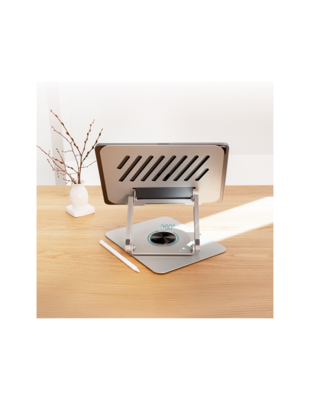 TooQ Soporte Elevador con rotación 360° y ajustable, para dispositivos de 11”-17”, Color Plata