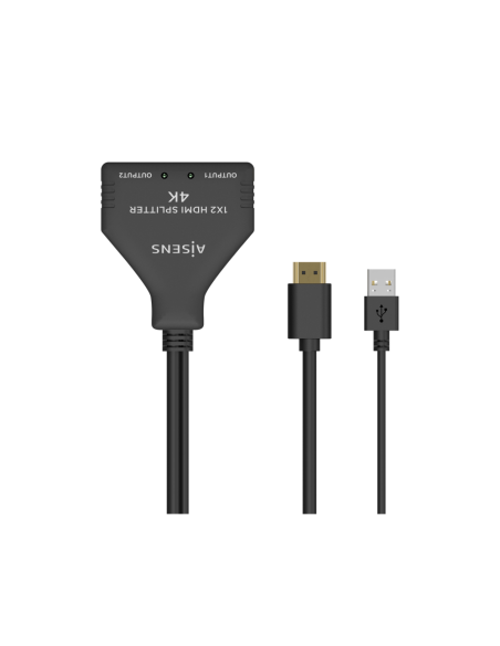AISENS HDMI Duplicador 4K@30HZ 1×2 con Alimentación USB y Cable, Negro, 30 cm