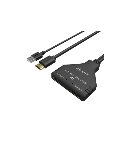 AISENS HDMI Duplicador 4K@30HZ 1×2 con Alimentación USB y Cable, Negro, 30 cm