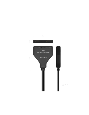 AISENS HDMI Duplicador 4K@30HZ 1×2 con Alimentación USB y Cable, Negro, 30 cm