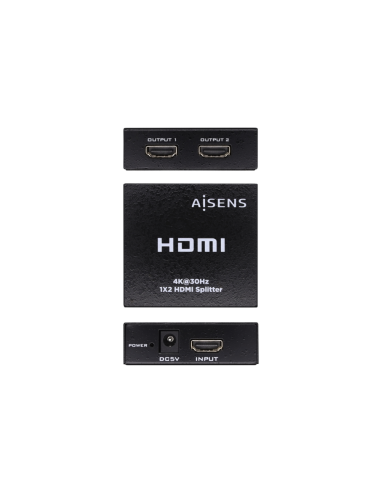 AISENS HDMI Duplicador 4k@30Hz 1x2 Con Alimentación, Negro