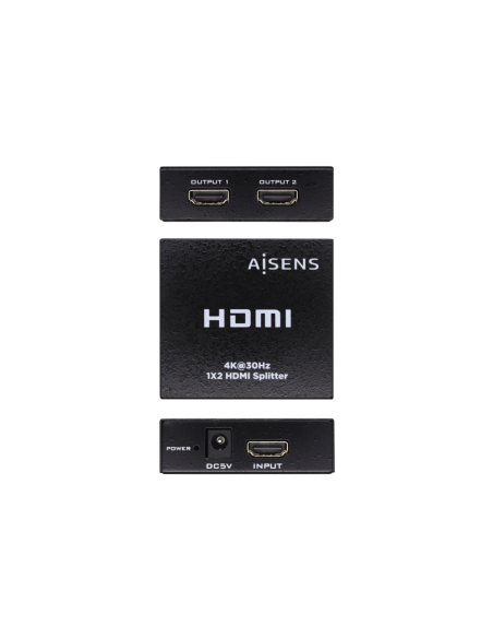 AISENS HDMI Duplicador 4k@30Hz 1x2 Con Alimentación, Negro