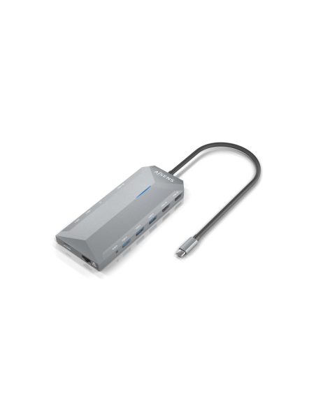 AISENS USB-C Dock 12 En 1, USB-C A 2xHDMI, 1xRJ45, 3xUSB-A, 2xUSB-C, 1xUSB-C PD, 1xAudio, 1xSD, 1xMicro SD, Gris, 30cm