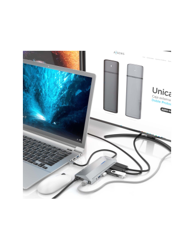 AISENS USB-C Dock 12 En 1, USB-C A 2xHDMI, 1xRJ45, 3xUSB-A, 2xUSB-C, 1xUSB-C PD, 1xAudio, 1xSD, 1xMicro SD, Gris, 30cm