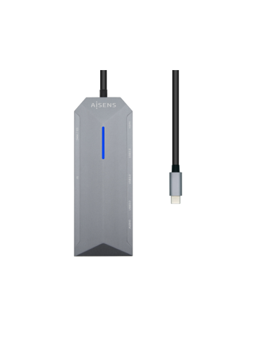 AISENS USB-C Dock 9 en 1, USB-C a 1x HDMI, 1xRJ45, 3x USB, 1x PD, 1x Audio, 1x SD, 1x Micro SD, Gris, 15 cm