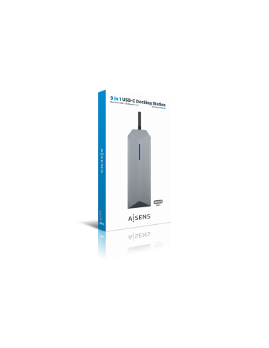 AISENS USB-C Dock 9 en 1, USB-C a 1x HDMI, 1xRJ45, 3x USB, 1x PD, 1x Audio, 1x SD, 1x Micro SD, Gris, 15 cm