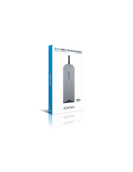 AISENS USB-C Dock 9 en 1, USB-C a 1x HDMI, 1xRJ45, 3x USB, 1x PD, 1x Audio, 1x SD, 1x Micro SD, Gris, 15 cm