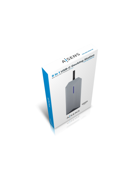 AISENS USB-C Dock 9 en 1, USB-C a 1x HDMI, 1xRJ45, 3x USB, 1x PD, 1x Audio, 1x SD, 1x Micro SD, Gris, 15 cm