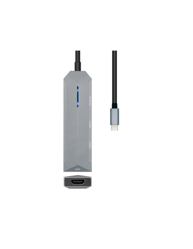 AISENS USB-C dock 4 en 1, USB-C a 1xHDMI, 2xUSB, 1xPD, Gris, 15 cm