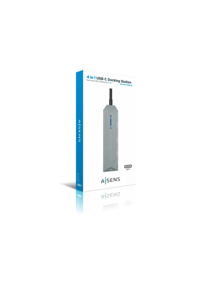 AISENS USB-C dock 4 en 1, USB-C a 1xHDMI, 2xUSB, 1xPD, Gris, 15 cm