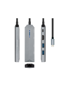 AISENS USB-C dock 5 en 1, USB-C a 1xHDMI, 1xRJ45, 2xUSB, 1xPD, Gris, 15 cm 2